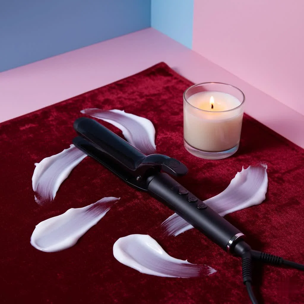 Woman styling her hair with a 2-in-1 hair straightener and curler