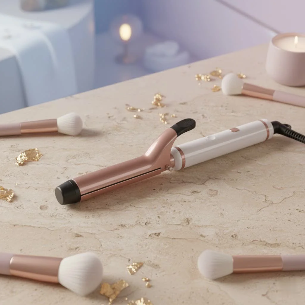 Woman styling her hair with a L'ange Le Duo hair curler